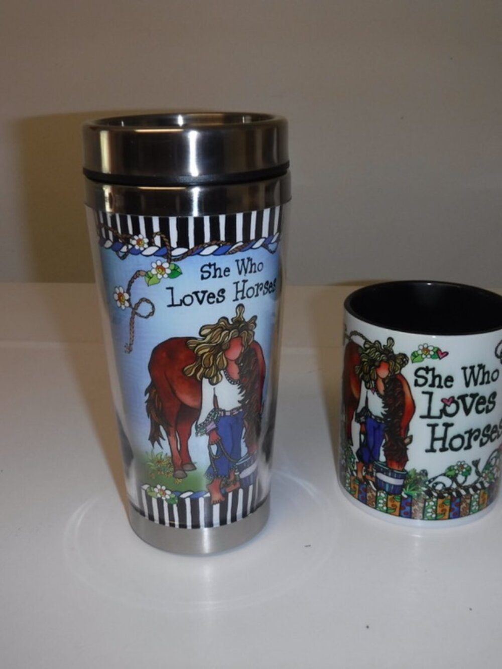 "HORSE THEME" TUMBLER/MUG SET FROM SUZY TORONTO, NEW!!!